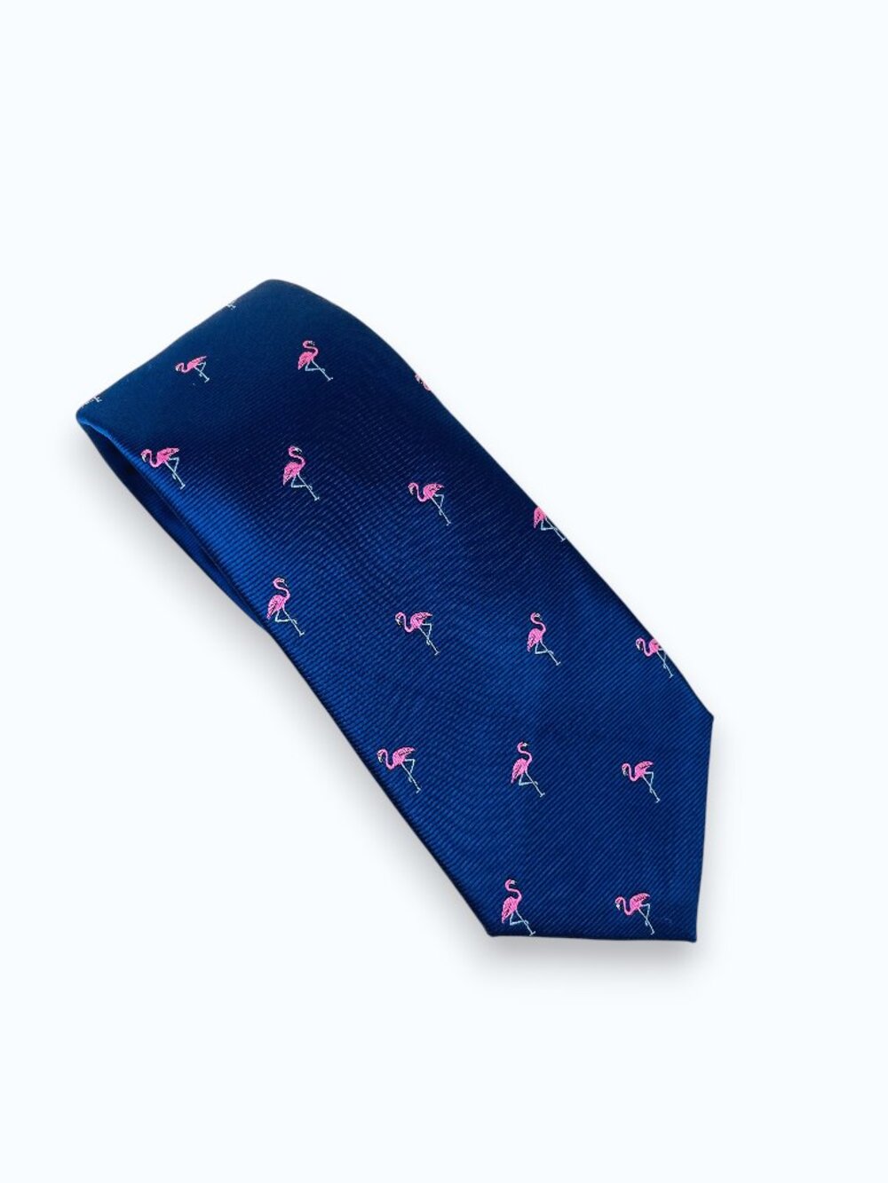 Banana Republic NWT Embroidered Flamingo Navy Repp Stripe Silk Look Tie
